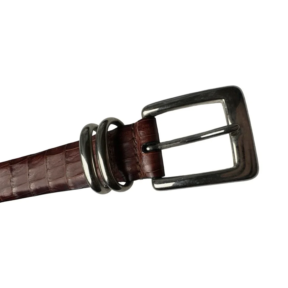 Bespoke Deep Brown Genuine Crocodile Brass Buckle Belt Size 34 NWOT